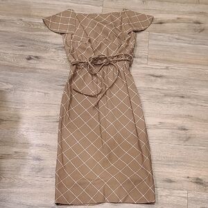 Vintage Raphael Mack Brown Cap Sleeve Midi Dress, Sz Sm. Lined. No Stretch